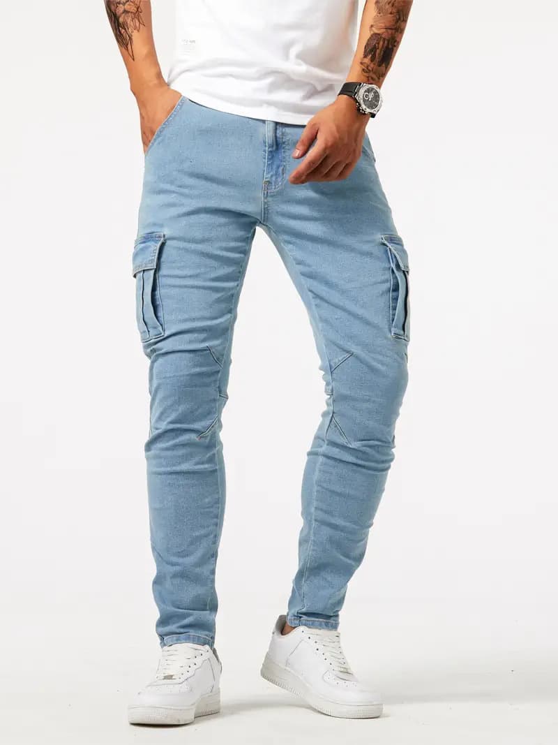 Casual Cargo Pants Stylish Tide Brand Stretch Pants Spring Summer Grey Brand New Fit Straight Lightweight Jeans