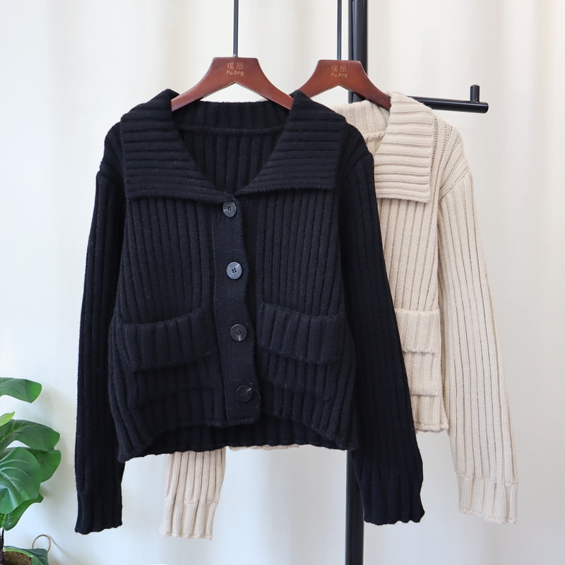 Autumn Winter Retro Lapel Loose High-grade Sweater Coat