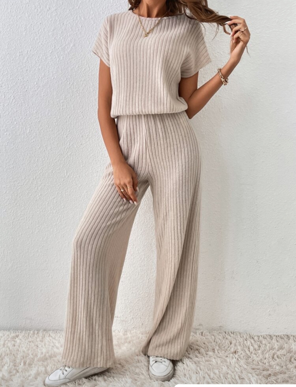 Knitted Loose Wide-leg Pants Two-piece Suit