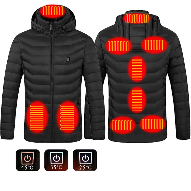 Mens heated puffer jacket electric heat zones