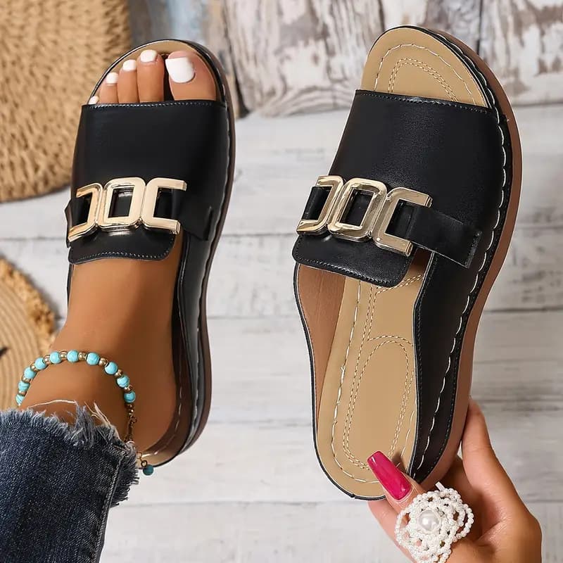 Ins Chain Wedges Sandals Summer Fashion Platform Peep-toed Slides Slippers Outdoor Thick Bottom Roman Shoes