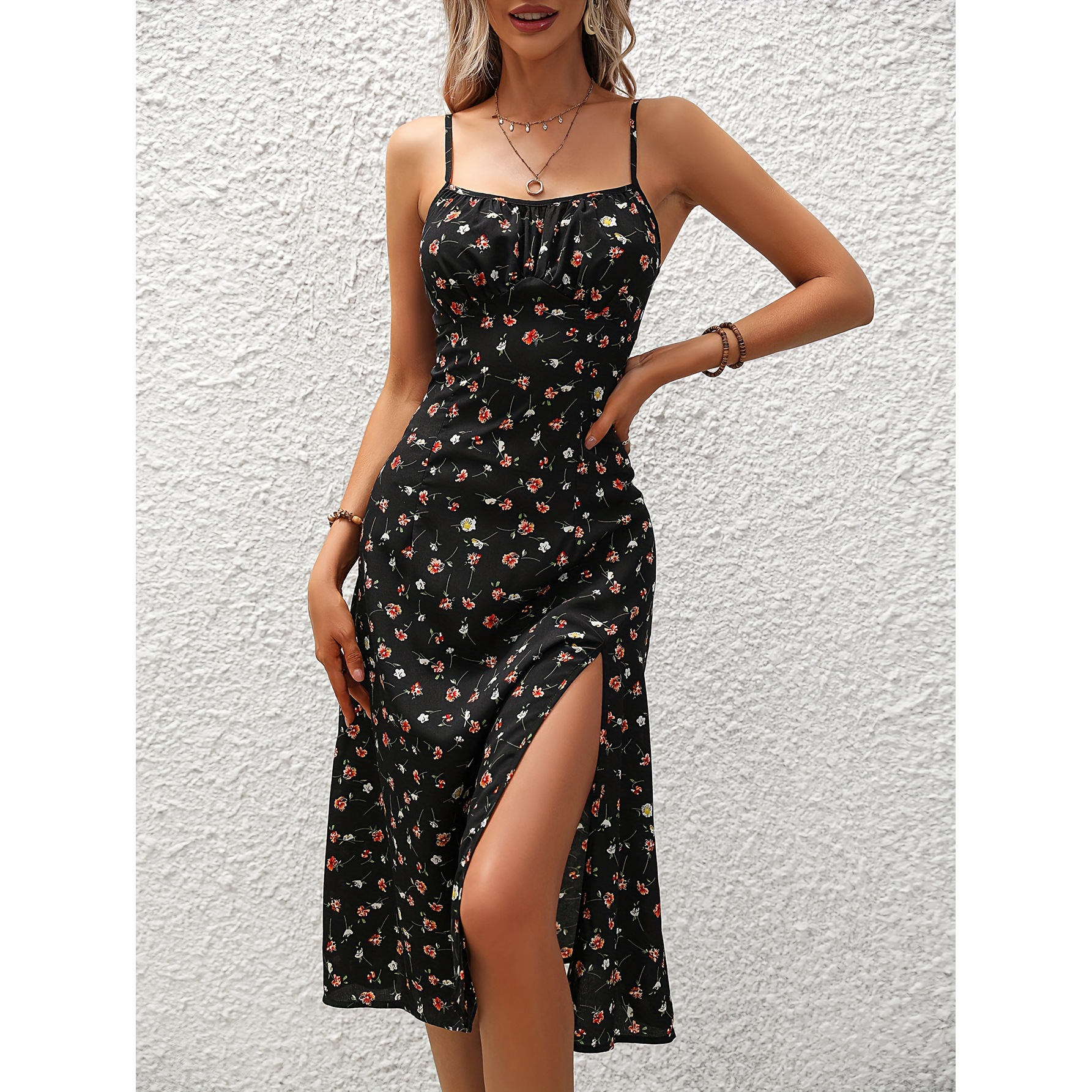 New Polka Dot Print Suspender Dress Summer Sexy Split
