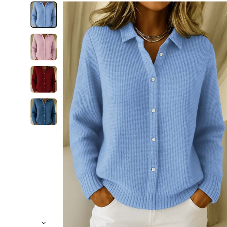 Casual Fashion Button Knitted Lapel Sweater For Women Long Sleeve Knitted Sweaters
